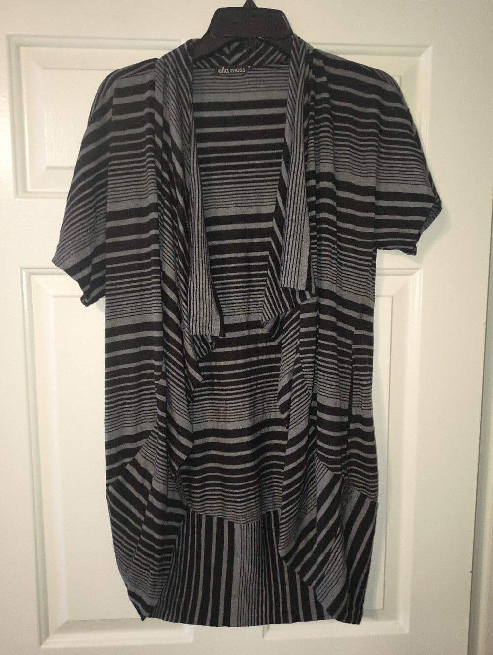 Ella Moss Black & Gray Striped Open Front Cardigan S